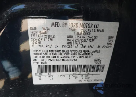 2024 Ford Maverick Xlt из США, поврежденный, VIN 3FTTW8H39RRB38013